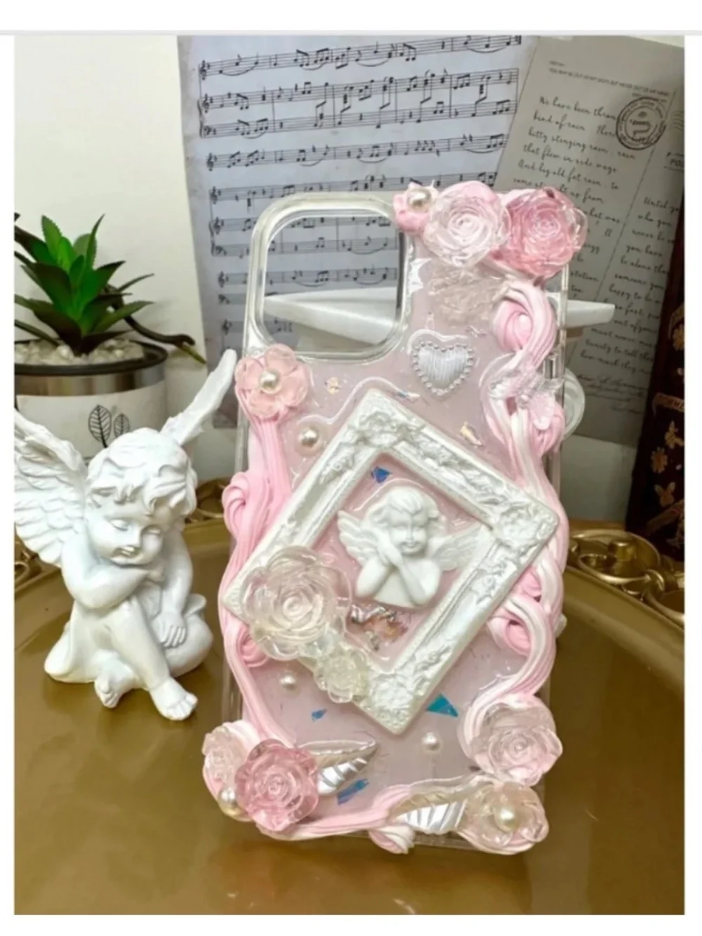 iPhone 12/12pro Baroque Butterfly and angel Phone Case, Handmade